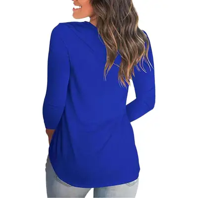2019 V Neck Long Sleeve Women's T-Shirt Brown