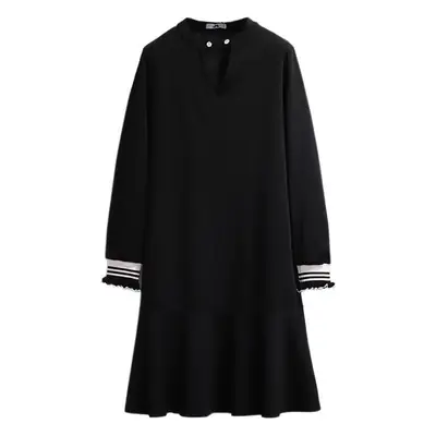 Plus Size Women's Black Long Sleeve Dress with Stripes