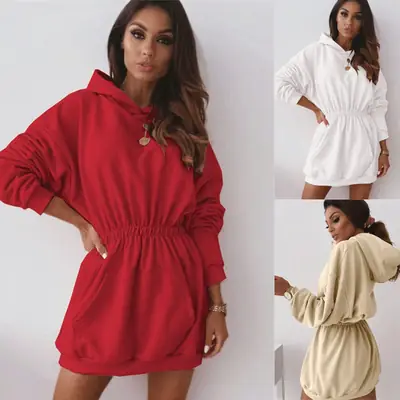 Red Hooded Sweatshirt Long Sleeve Waist Thickened