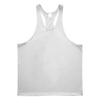 Men's White Sleeveless I-Back Vest Cotton Summer Fitness