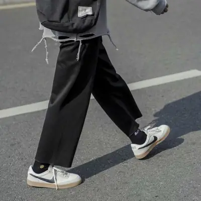 Men's Loose Straight Pants White Grey Large Casual Wear