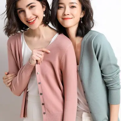 Women's Red Velvet V-Neck Cardigan 2024 Spring Fall