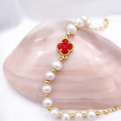 New Freshwater Pearl Bracelet Four-Leaf Clover Gift