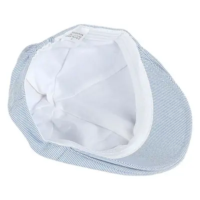 Light Blue Striped Baby Cap with Embroidered Bird Design