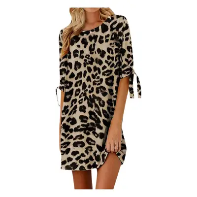 Women Leopard Print Round Neck Dress 2024