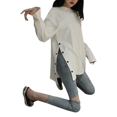 Women Black Long Sleeve T-Shirt Large Autumn Winter Korean Style