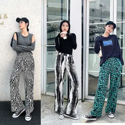 Women's Plaid Wide Leg Pants Korean Style Loose Casual