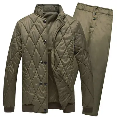 Men's Winter Quilted Jacket Olive Green Cold Proof