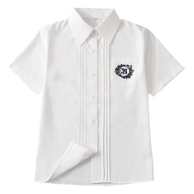 White Japanese School Embroidered Short Sleeve Shirt