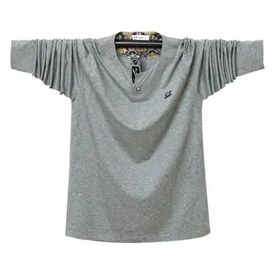 Men Grey Long Sleeve T-Shirt Plus Size Cotton