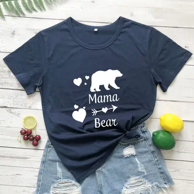 Mama Bear Print T-Shirt Grey Short Sleeve