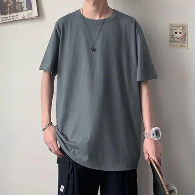 Men Black Loose T-Shirt Ice Silk Pure Cotton Summer Wear
