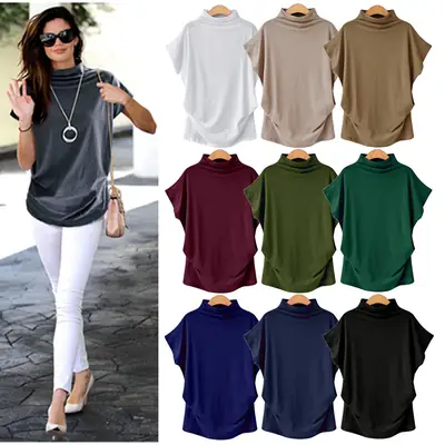 Women's Green High Collar T-Shirt Large