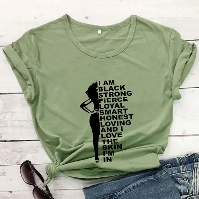 Maroon T-Shirt with "I AM Black Strong Fierce Loyal Smart" Design