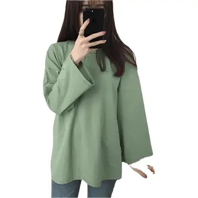 Women's White K-Style Long Sleeve T-Shirt Loose Fit