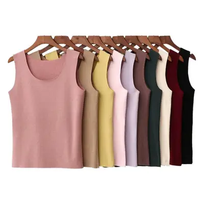 Women Velvet Warm Vest Sleeveless Round Neck Beige
