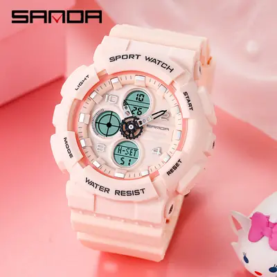 Sanda Sport Watch Pink Water Resistant Multifunctional