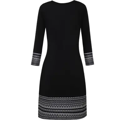 Black Embroidered Long Sleeve A-Shaped Dress for Women