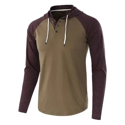 Men Crossbody Hoodie Red Brown Long Sleeve