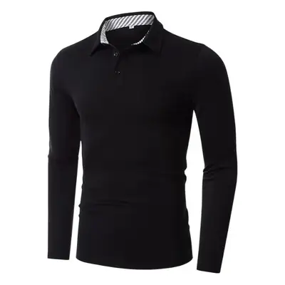 Men Long Sleeve Polo Shirt Gray Button Collar