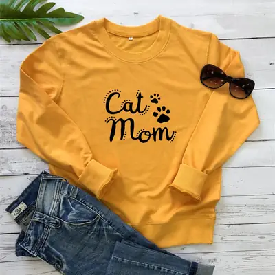 Orange Cat Mom Crewneck Sweatshirt with Print