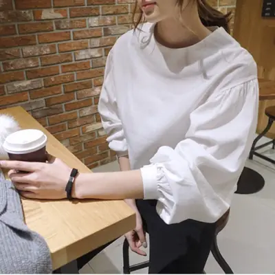 Women White Loose Top Retro Hong Kong Style 912#