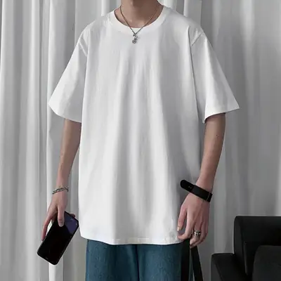 Men Blue Cotton T-Shirt Loose Fit Half Sleeve
