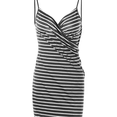 Blue Striped Wrap Skirt Beach Dress with Skillet