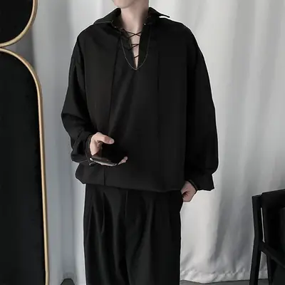Men's Black Drawstring Hoodie Loose Fit Pullover