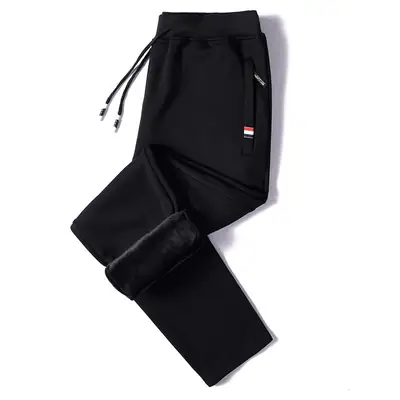 Men's Winter Thermal Pants Gray Black Thermal Zipper Drawstring
