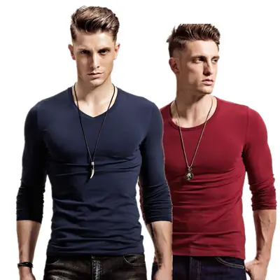 Men's V-Neck Long Sleeve T-Shirt Navy Blue