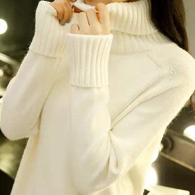 Women Turtleneck Sweater Yellow Knitted Warm Outerwear
