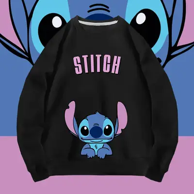 Stitch Graphic Sweatshirt Black Long Sleeve