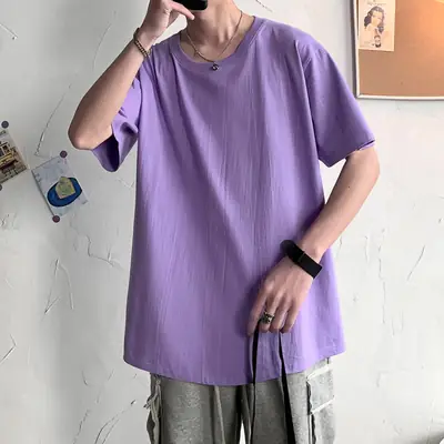 Men Loose Fit Peach Cotton T-Shirt Short Sleeve