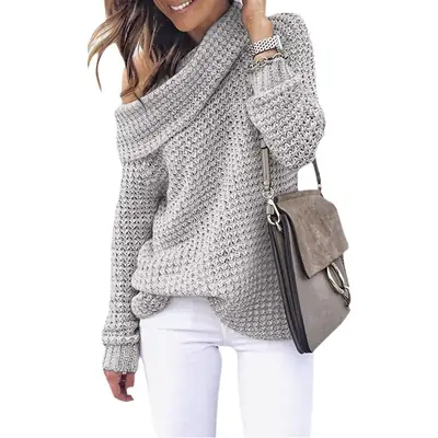 2025 Knit Turtleneck Women Winter Coat Grey