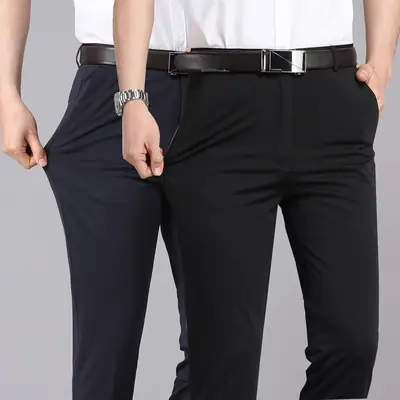 Men's Business Black Slim Fit Slim Elastic Pants