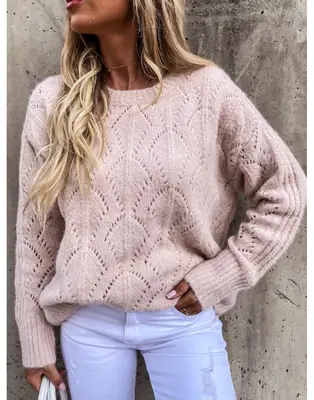 Women's 2021 Hollow Crewneck Sweater White