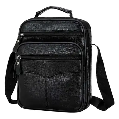 Men's Black Pure Leather Crossbody Bag Vertical Zip