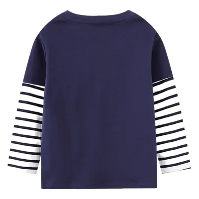 Boys Cotton Embroidered T-Shirt Navy Blue Round Neck
