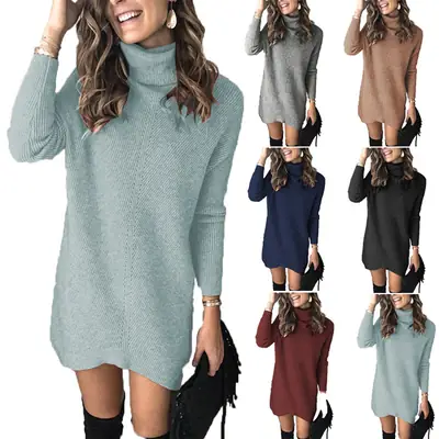 Black Knitted Turtleneck Sweater for Women