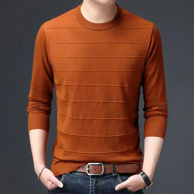 Men's 2020 Round Neck Sweater Pullover Long Sleeve Dark Blue
