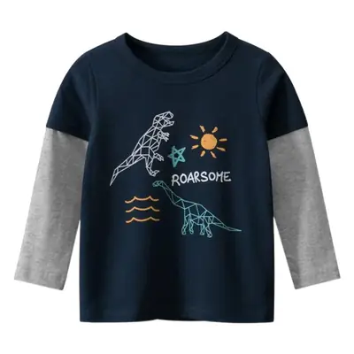 Red Long Sleeve T-Shirt for Boys with Tropical Print