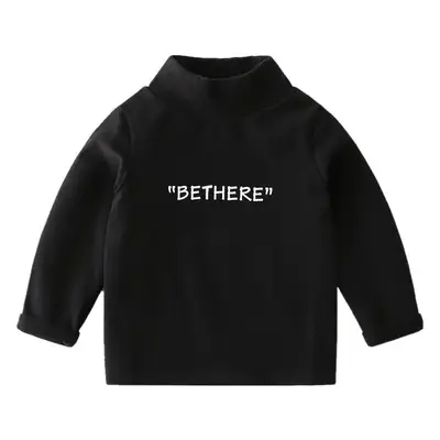 Kids Korean Style Black Hoodie "BETHERE" Letter