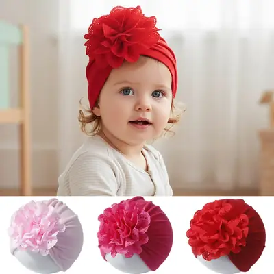 Red Hollow Floral Knot Baby Headscarf for Girls