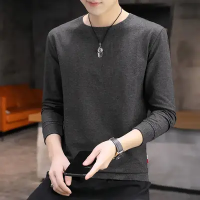 Men Grey Cotton Long Sleeve T-Shirt 2020