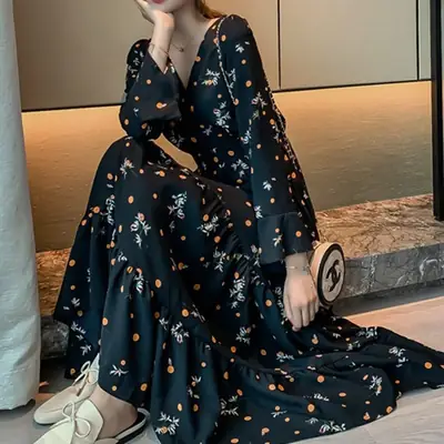 Floral Long Skirt Dress for Women 2023 Spring Autumn