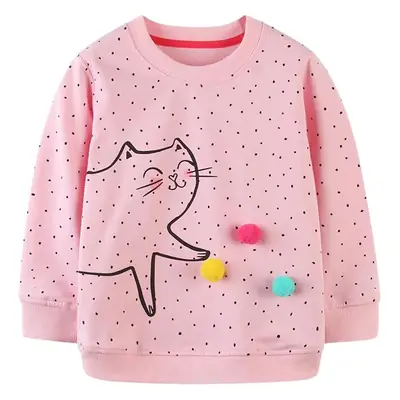 Pink Cat Print Long Sleeve Sweatshirt for Girls