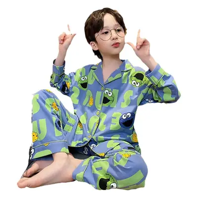 Children's Cartoon Pajamas Blue Pure Cotton Spring Autumn Boys