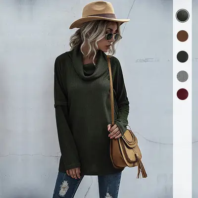 Plus Size Knitted Sweater with Layered Collar for Women