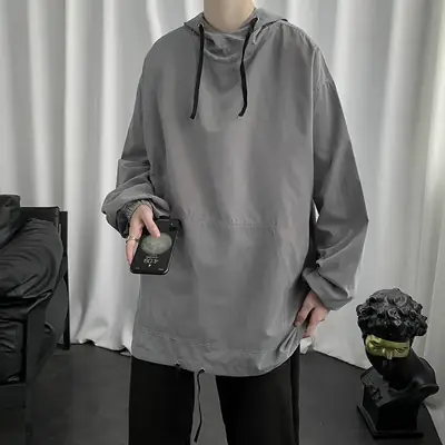 Men's Black Hooded Sweatshirt Spring Autumn Loose Fit